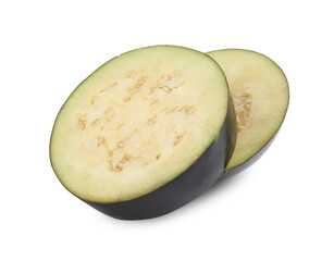 Slices of raw eggplant isolated on white