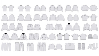 Set of Clothing Mockup Template - Apparel Vector Mockups Bundle Clothing Brand Tech Pack Template Streetwear Mockups Fashion Techpack Streetwear