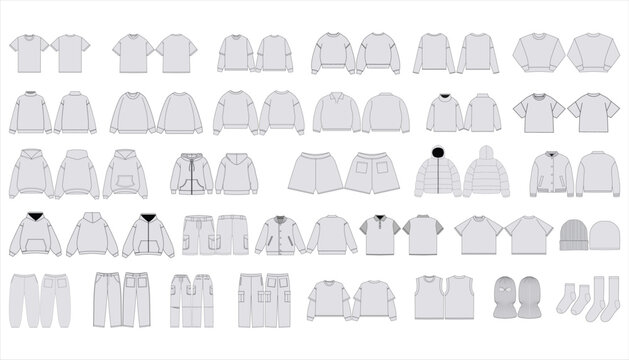 Set of Clothing Mockup Template - Apparel Vector Mockups Bundle Clothing Brand Tech Pack Template Streetwear Mockups Fashion Techpack Streetwear