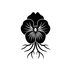 a symmetrical pansy flower silhouette with roots e