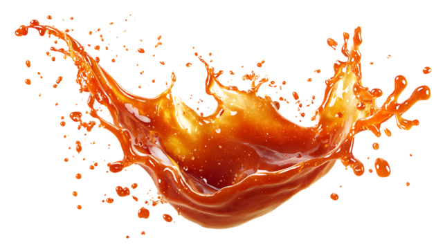 Hot sauce splash in fiery tones, isolated on a white background