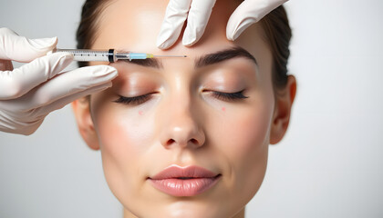 A beautiful woman undergoes a botox injection for cosmetic enhancement and skincare treatment.