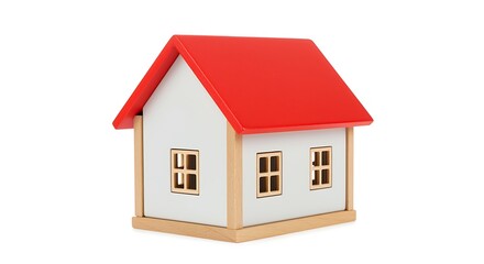 Toy house with red roof representing home ownership and property investment a simple design against a white background for clean presentation