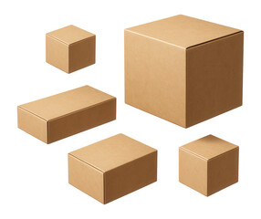 Flat design collection of cardboard boxes in various shapes and sizes.