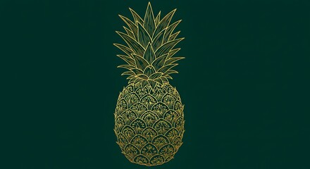 Elegant Golden Pineapple Design on Dark Green Background: Tropical Fruit Illustration