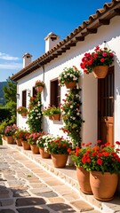 Naklejka premium White house with vibrant flowers
