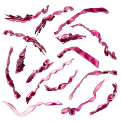 Fototapeta premium Shredded fresh red cabbage on white background, collage