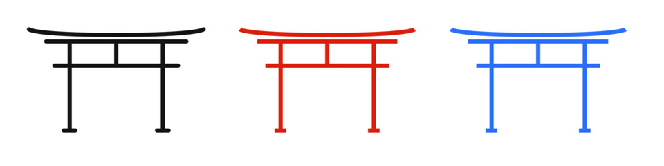 Japanese torii gate icon line set. Symbol entrance of Shinto shrines. Itsukushima landmark vector illustration