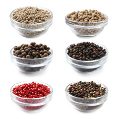 Different types of peppers, set. Spices isolated on white