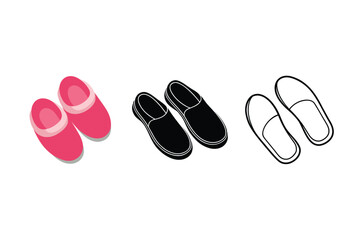 Collection of four stylized slipper illustrations featuring various color palettes and clean lines