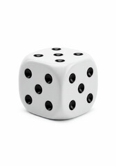 Isolated white die showing three six and four spots in a studio shot