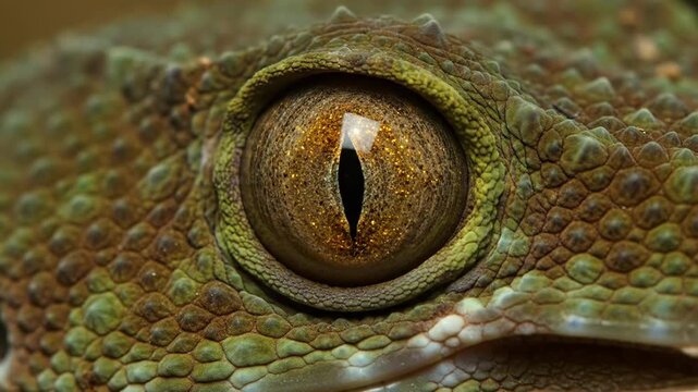 Closeup eye movements of colorful reptile showcasing camouflage detail