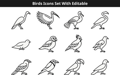 Naklejka premium Birds line icons set vector design with editable