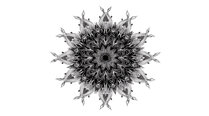 Intricate decorative mandala with fine lines, isolated on a white background