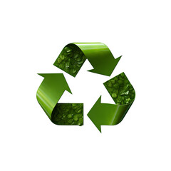 Obraz premium Vibrant green recycling symbol with fresh water droplets, symbolizing environmental care and sustainability.