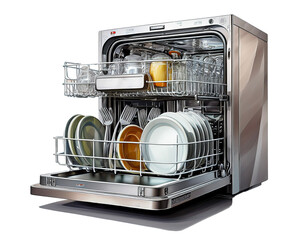 Modern Dishwasher, white background