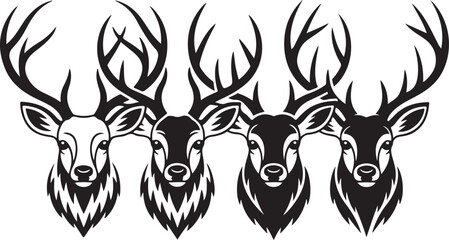 Obraz premium Stag Head Vector Set Antlered Deer Buck Wildlife Animal Portrait Trophy