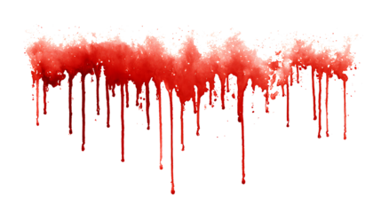 Blood splatter with realistic dripping effect, isolated on a white background