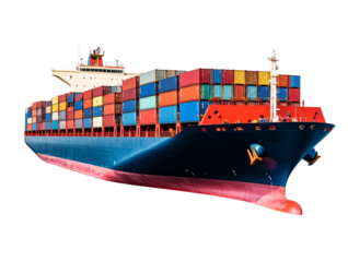Large Cargo Container Ship, Side View, Transparent PNG