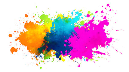 Paint splatter in neon colors, abstract artistic design, isolated on a white background