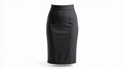 "Elegant women’s pencil skirt in black fabric with high waist, isolated on white background, office wear stock image"

