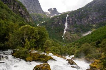 Briksdalsbreen is a glacier arm of Jostedalsbreen and a river, Briksdalsbre, Norway