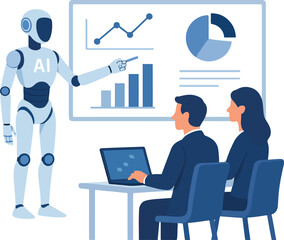 AI-powered assistant displaying charts to office workers Illustration