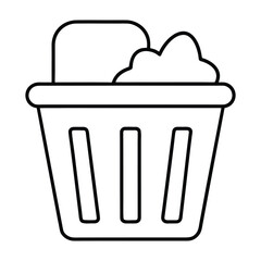 Minimalist line art drawing of a laundry basket overflowing with clothes in a simple clean style