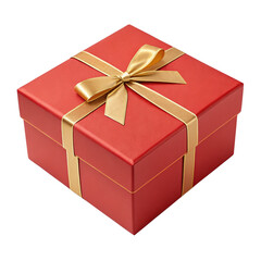 "Red Square Gift Box with Golden Ribbon and Bow – Holiday Present Packaging"