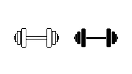 Two stylized dumbbell icons represent fitness and weightlifting.