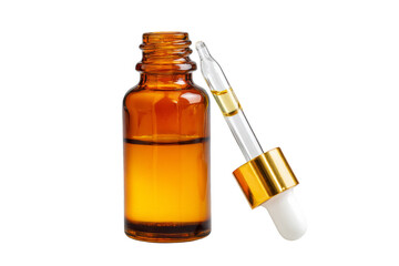 A bottle of essential oil with a dropper in it