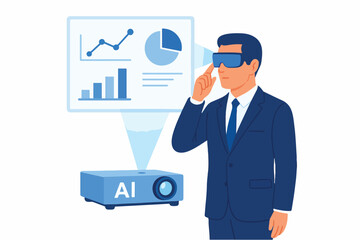 Manager using AR glasses to analyze data Illustration