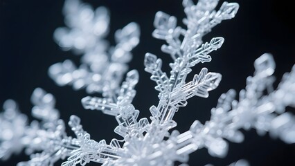 Close-up of Intricate Snowflake Structures Against a Dark Background