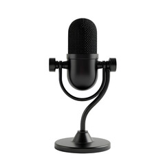 black retro microphone, classic vintage studio mic, metallic finish, detailed textured surface, dramatic lighting, sharp focus, elegant design