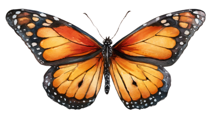 Monarch butterfly with partially folded wings, realistic 3D rendering, isolated on a white background