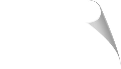 Folded paper. Curved corner paper with shadow. Png White page rotates bottom right on transparent background. Cover mock-up presentation, layout.Vector illustration.