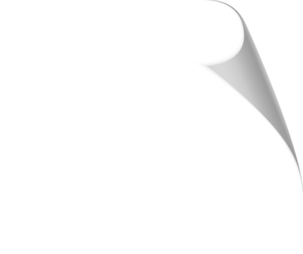 Brochure, banner, design, label, vector, Folded paper. Curved corner paper with shadow. Png White page rotates bottom right on transparent background.