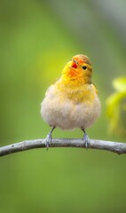 Colorful Wild Songbird Perched on Branch in Natural Green Forest Setting - Avian Wildlife Photography
