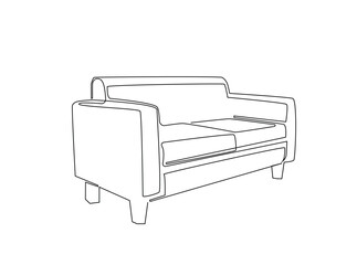 Sofa furniture outline illustration. Continuous line art drawing of sofa for home interior. Editable stroke.