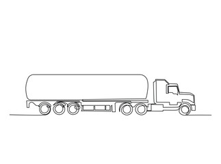 Tanker truck simple outline illustration. Continuous line art drawing of heavy tank truck. Editable stroke.