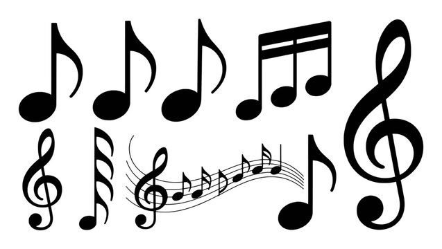 Collection of Black Musical Notes and Symbols on a White Background
