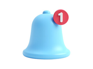 blue bell with red notification icon, 3d render, minimalist, simple, clean design, high delail