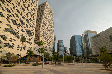 Geometric Facade of Modern Building in King Abdullah Financial District, Riyadh