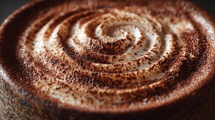 Naklejka premium Close-up of whipped cocoa and cinnamon dust on top of a hand-thrown mug