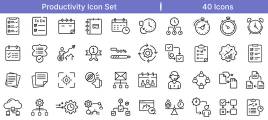 Productivity Set Icon Collection for Business, Office, and Task Management