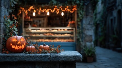 Beauté enchanteresse d'Halloween avec des citrouilles illuminées au crépuscule