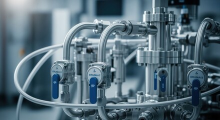 Detailed view of an experimental hydrogen cryogenic pump integration bench highlighting stainless steel tubing bends and precision valve controls.
