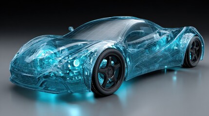 Futuristic car, translucent, glowing