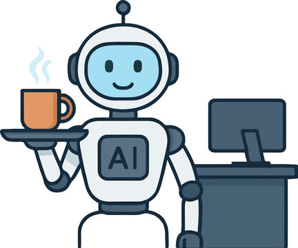 AI robot serving coffee in an office Illustration