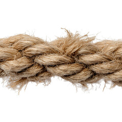 Fototapeta premium Close-up of thick twisted natural fiber rope with frayed strands on transparent background